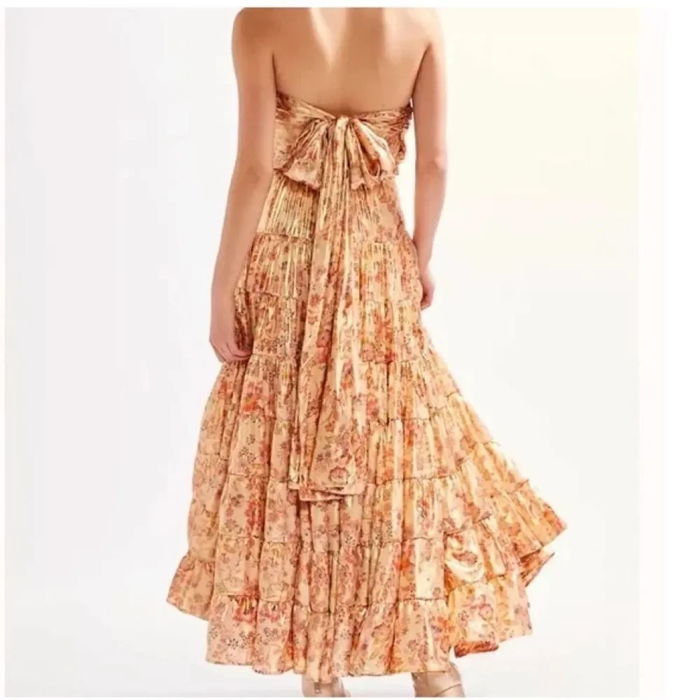 Free People Printed Something Magical Metallic Floral Tiered Maxi Dress